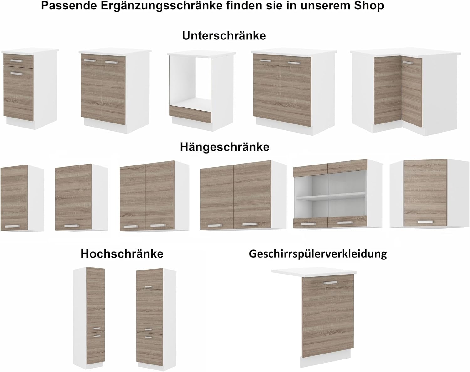 Küche Dave 240 cm Kitchenette / Kitchen Block Variably Adjustable Oak Sonoma Truffle