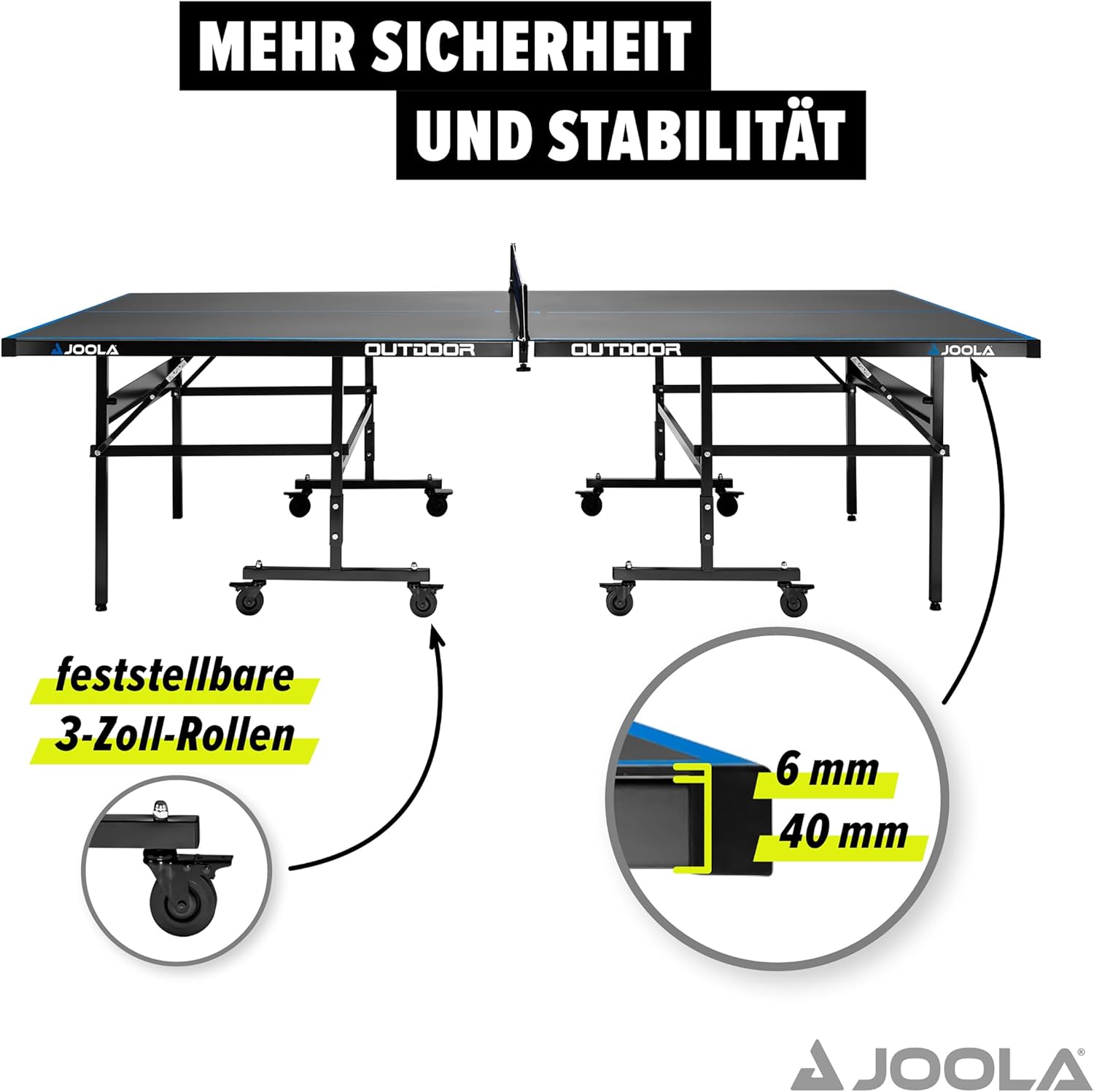 JOOLA Outdoor Table Tennis Table - Professional Table Tennis Table 6 mm Aluminium Composite Surface - Weatherproof Foldable - Includes Net