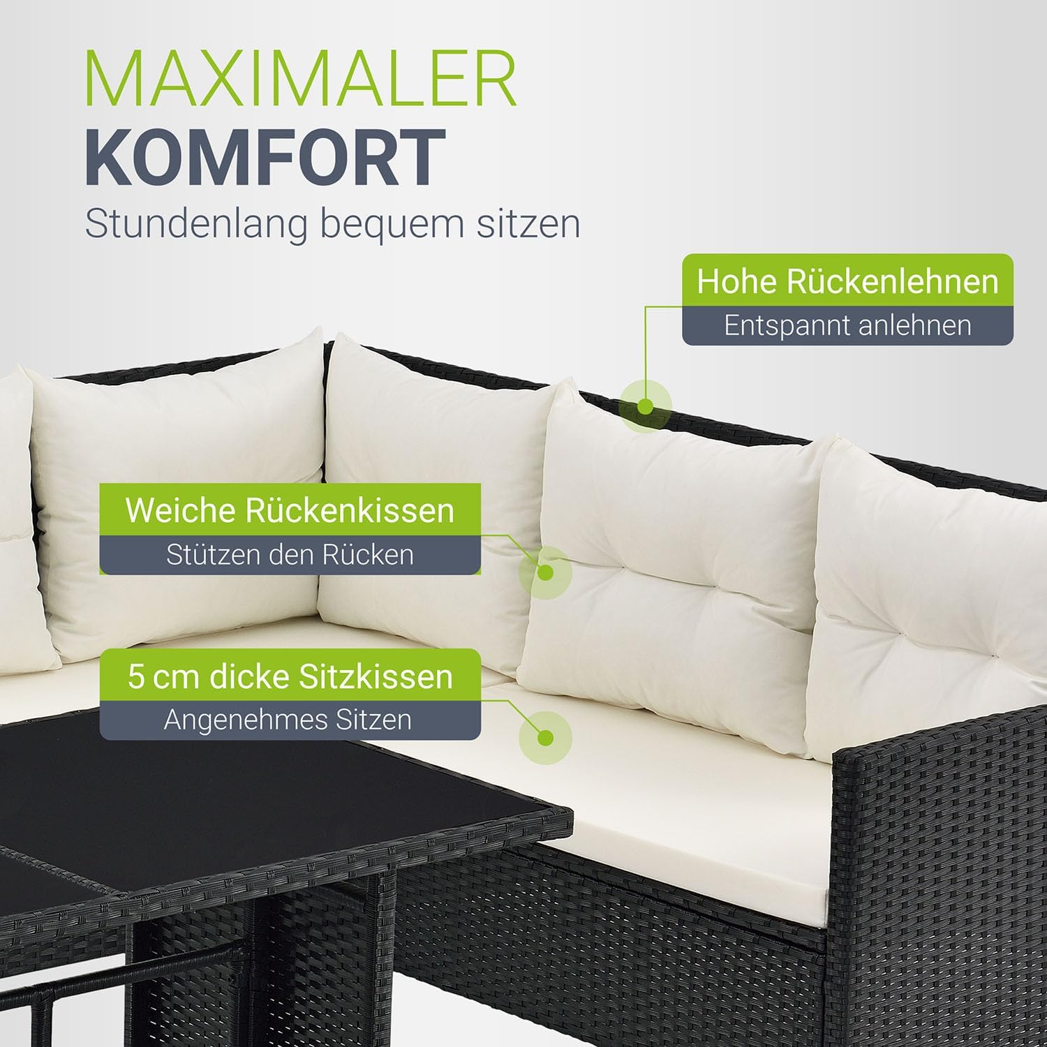 ArtLife Manacor Polyrattan Garden Furniture Set Lounge Black - 2 Cover Colours, black-creme