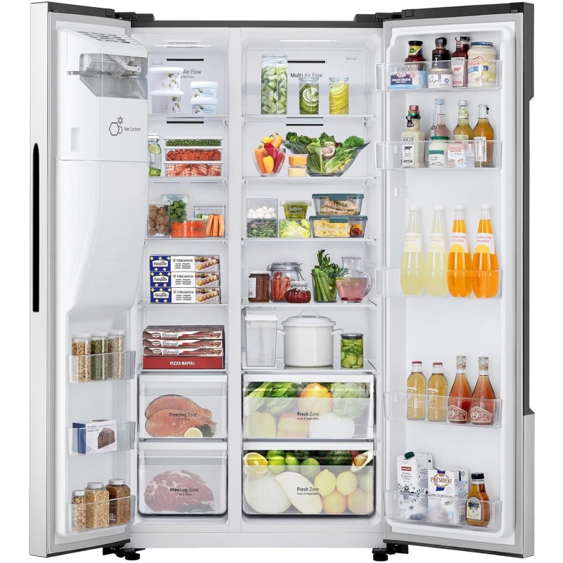 LG GSM32HSBEH, Class E, 562 L, Side-by-Side Refrigerator, Total No Frost, Ice, Crushed Ice and Water Dispenser, Water Tank, Express Cooling, 91.0 x 69.3 x 178.6 cm, Silver [Energy Class E]