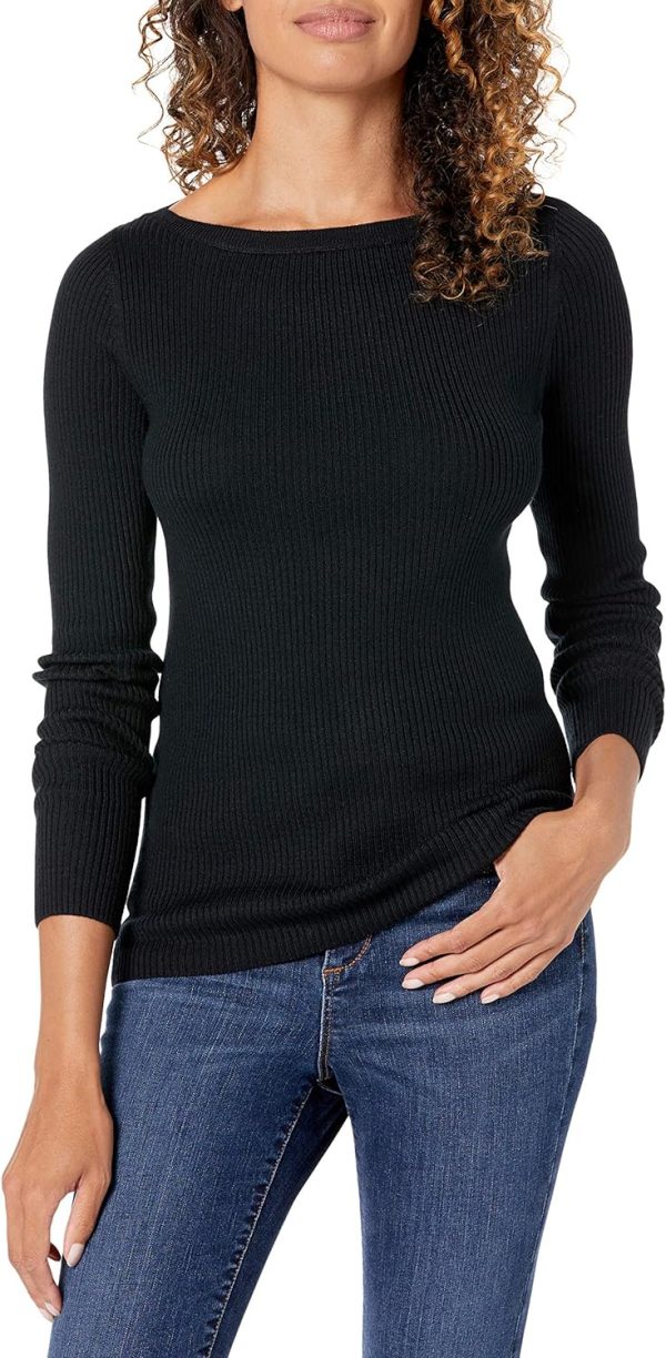 Women’s Lightweight Ribbed Long-Sleeve Boat Neck Slim-Fit Sweater