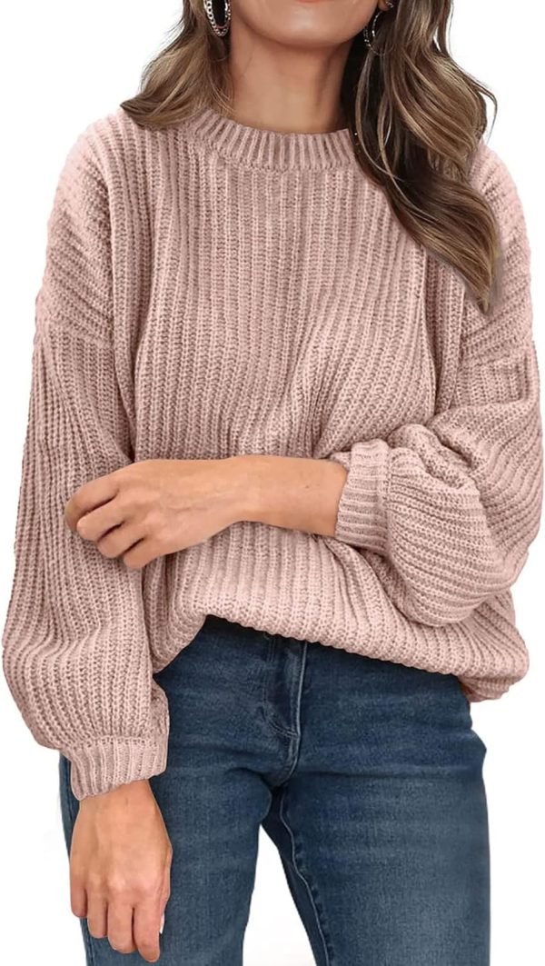 Women’s Fashion Sweater Long Sleeve Casual Ribbed Knit Winter Clothes Pullover Sweaters Blouse Top