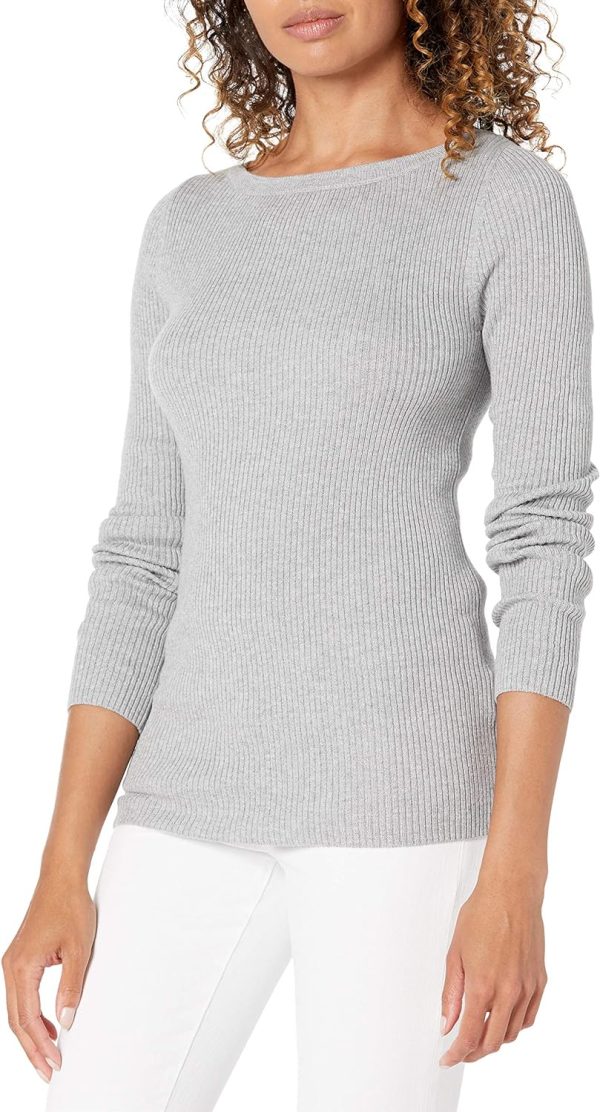 Women’s Lightweight Ribbed Long-Sleeve Boat Neck Slim-Fit Sweater