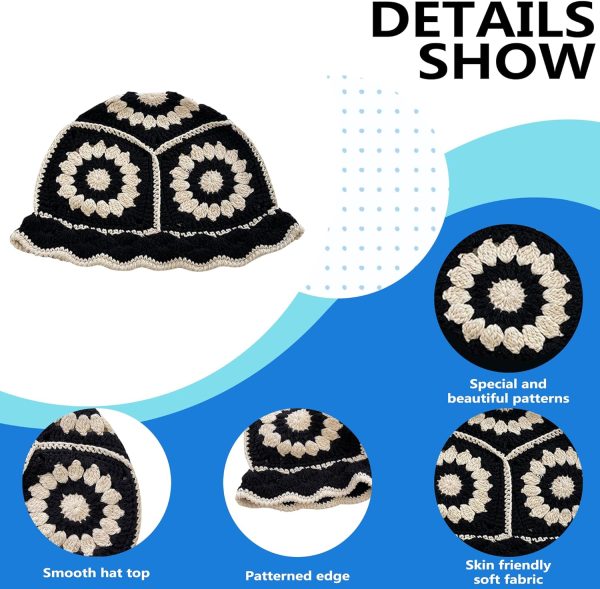 Women Crochet Bucket Hat Handmade Floral Hat Beach Hat Flower Pattern Hollow Out Fisherman Hats for Vacation Traveling