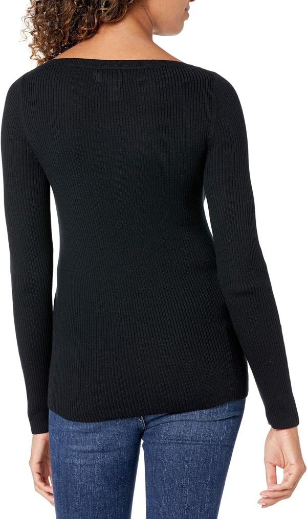 Women’s Lightweight Ribbed Long-Sleeve Boat Neck Slim-Fit Sweater