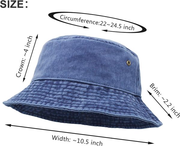 Bucket Hat, Wide Brim Washed Denim Cotton Outdoor Sun Hat Flat Top Cap for Fishing Hiking Beach Sports