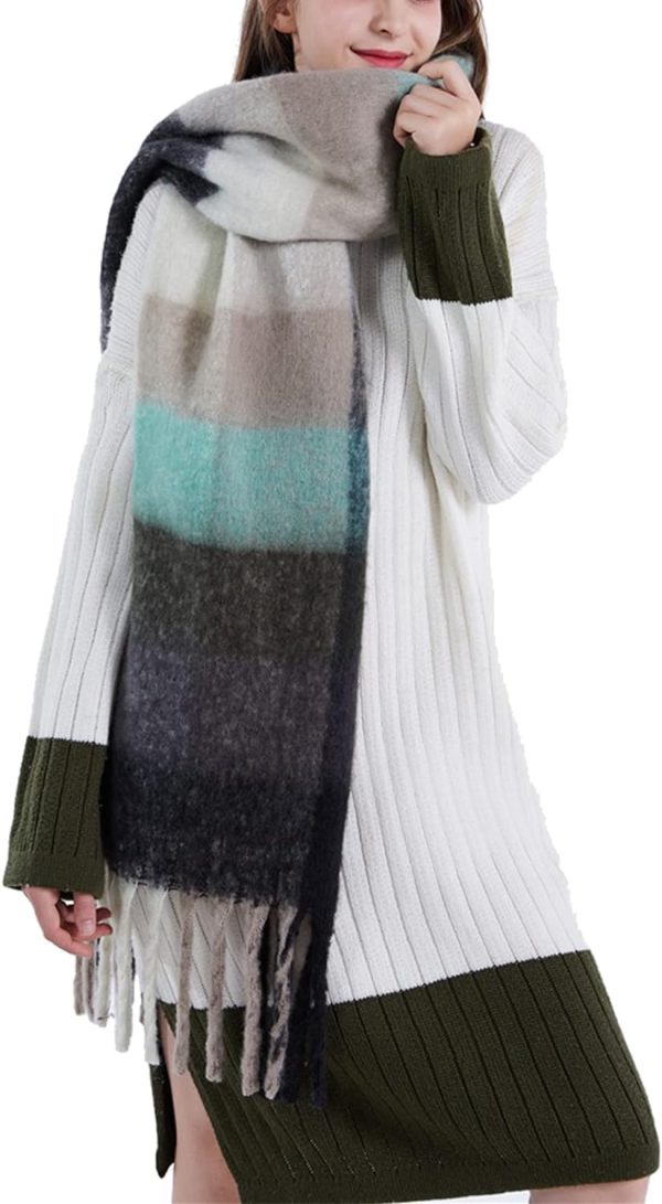 Large Chunky Plaid Scarf Coloured Checked  Scarf Tassel Soft Fall Winter Thick Warm Shawl Women