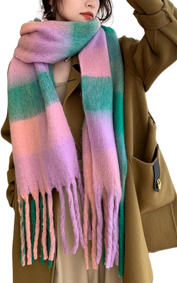 Winter Women Warm Scarf Long Shawl Large Scarves Cold Weather Thick Blanket Scarfs Colorful Plaid