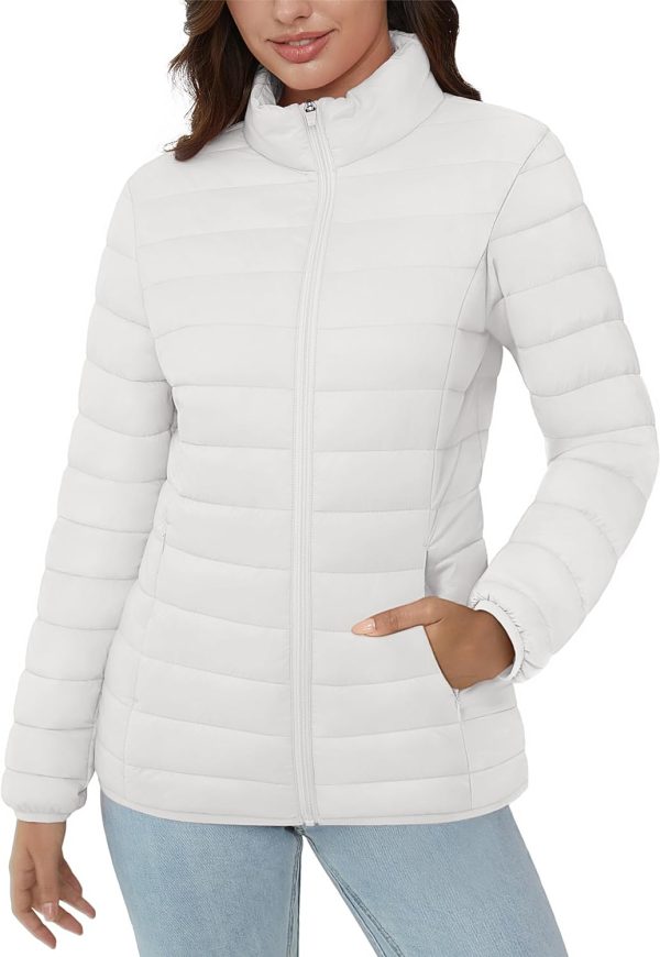 Women’s Puffer Jacket Lightweight Quilted Padded 4 Pockets Zip-up Stand-collar Winter Fleece Coat