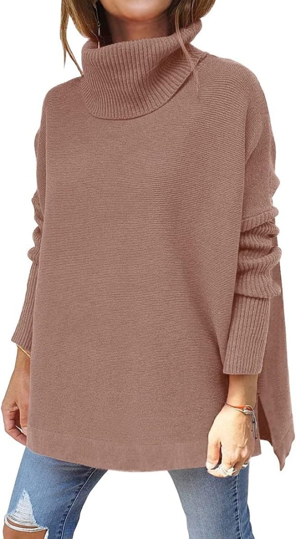 Women’s Turtleneck  Sweaters Long Sleeve Spilt Hem Casual Asymmetric Pullover Knit Warm Clothes for Winter