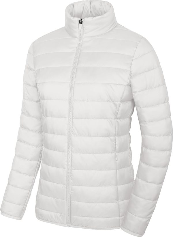 Women’s Puffer Jacket Lightweight Quilted Padded 4 Pockets Zip-up Stand-collar Winter Fleece Coat