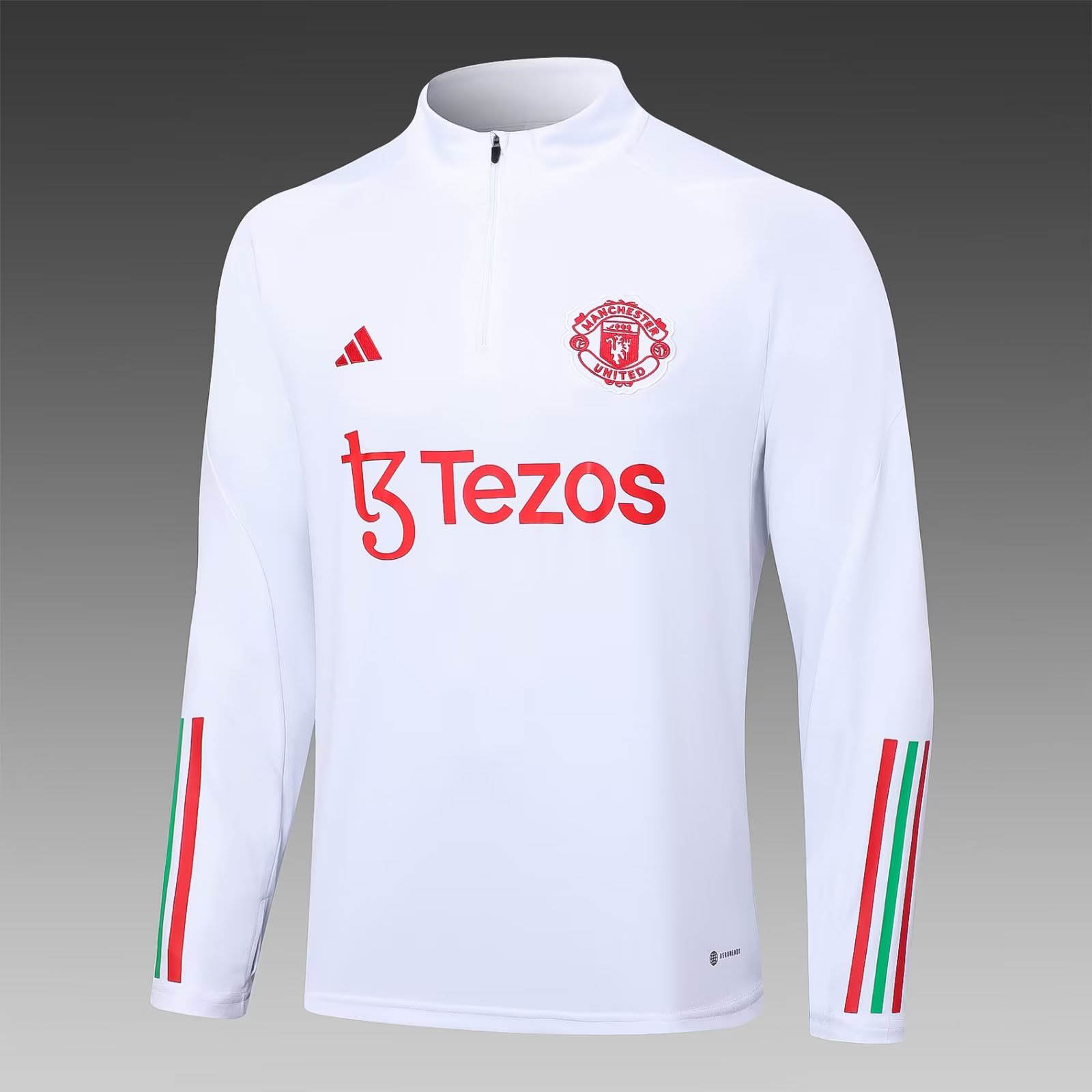 2023/2024 Man Utd Half-Pull Training Suit White Football Shirt 1:1 Thai Quality Set