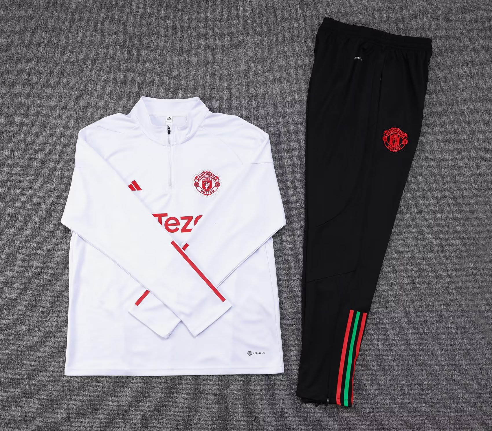 2023/2024 Man Utd Half-Pull Training Suit White Football Shirt 1:1 Thai Quality Set