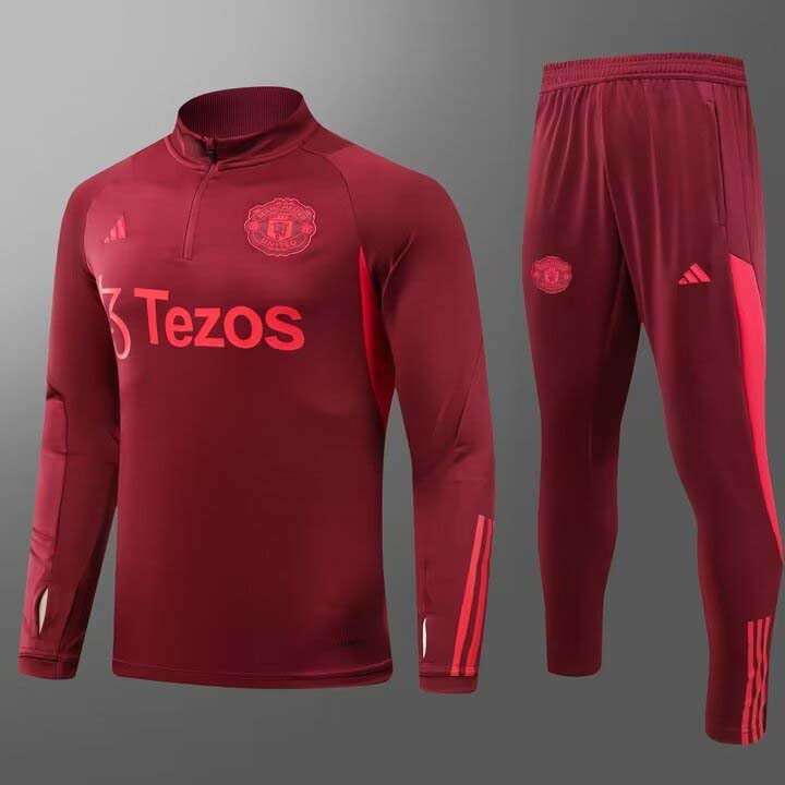 2023/2024 Man Utd Half-Pull Training Suit Purplish red Football Shirt 1:1 Thai Quality Set