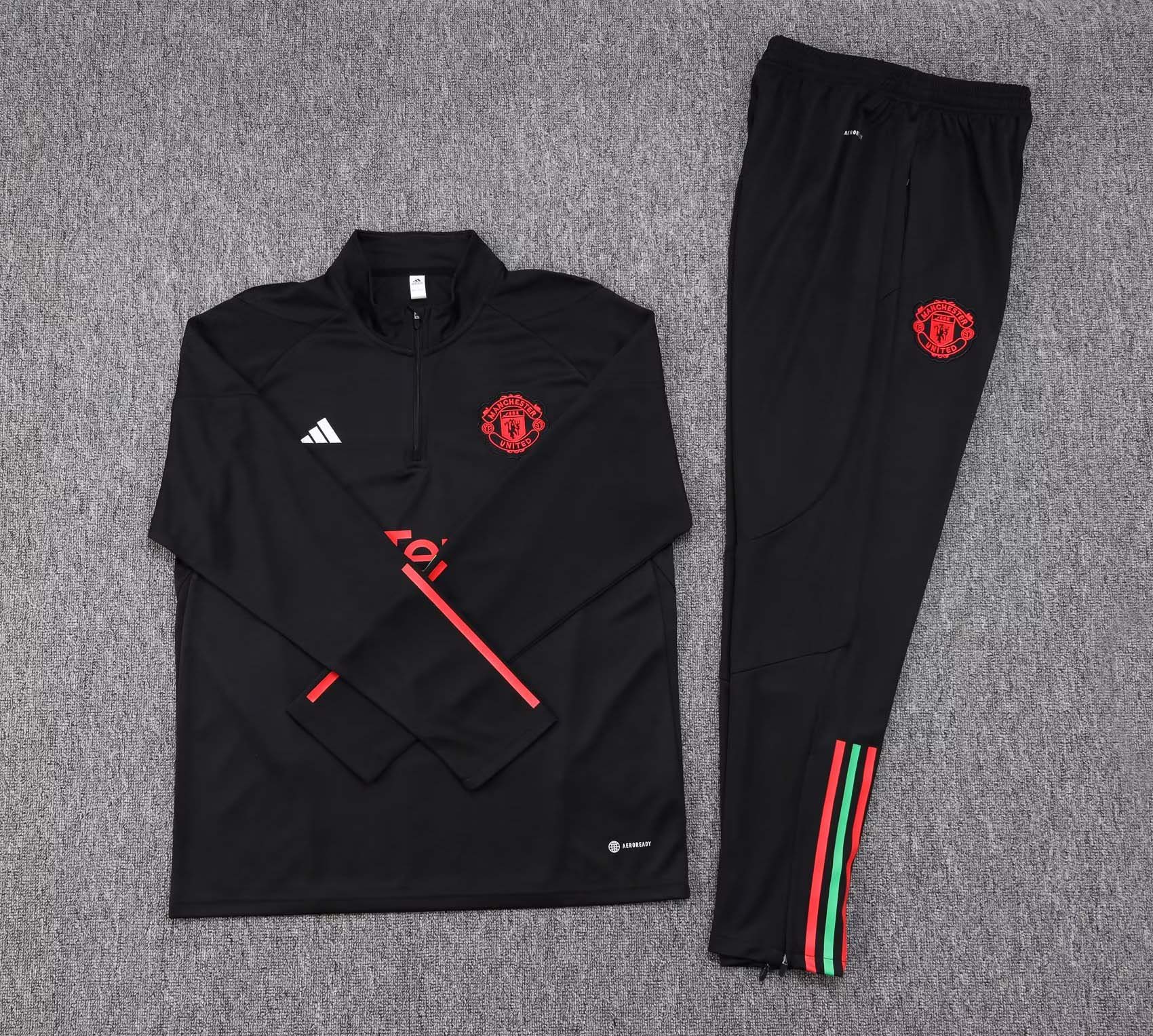 2023/2024 Man Utd Half-Pull Training Suit Black Football Shirt 1:1 Thai Quality Set