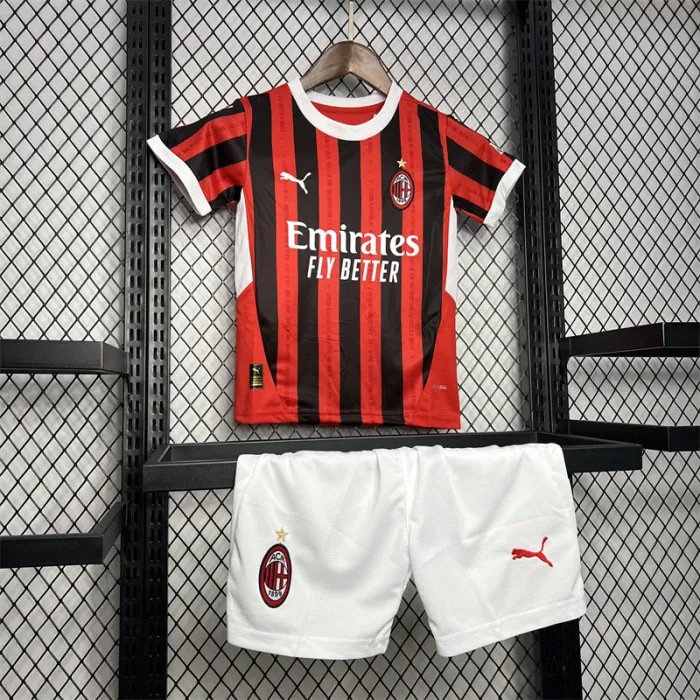 Kids Size 2024/2025 AC Milan Soccer Jersey Home 1:1 Thai Quality
