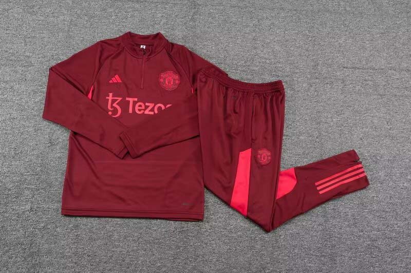 2023/2024 Man Utd Half-Pull Training Suit Purplish red Football Shirt 1:1 Thai Quality Set
