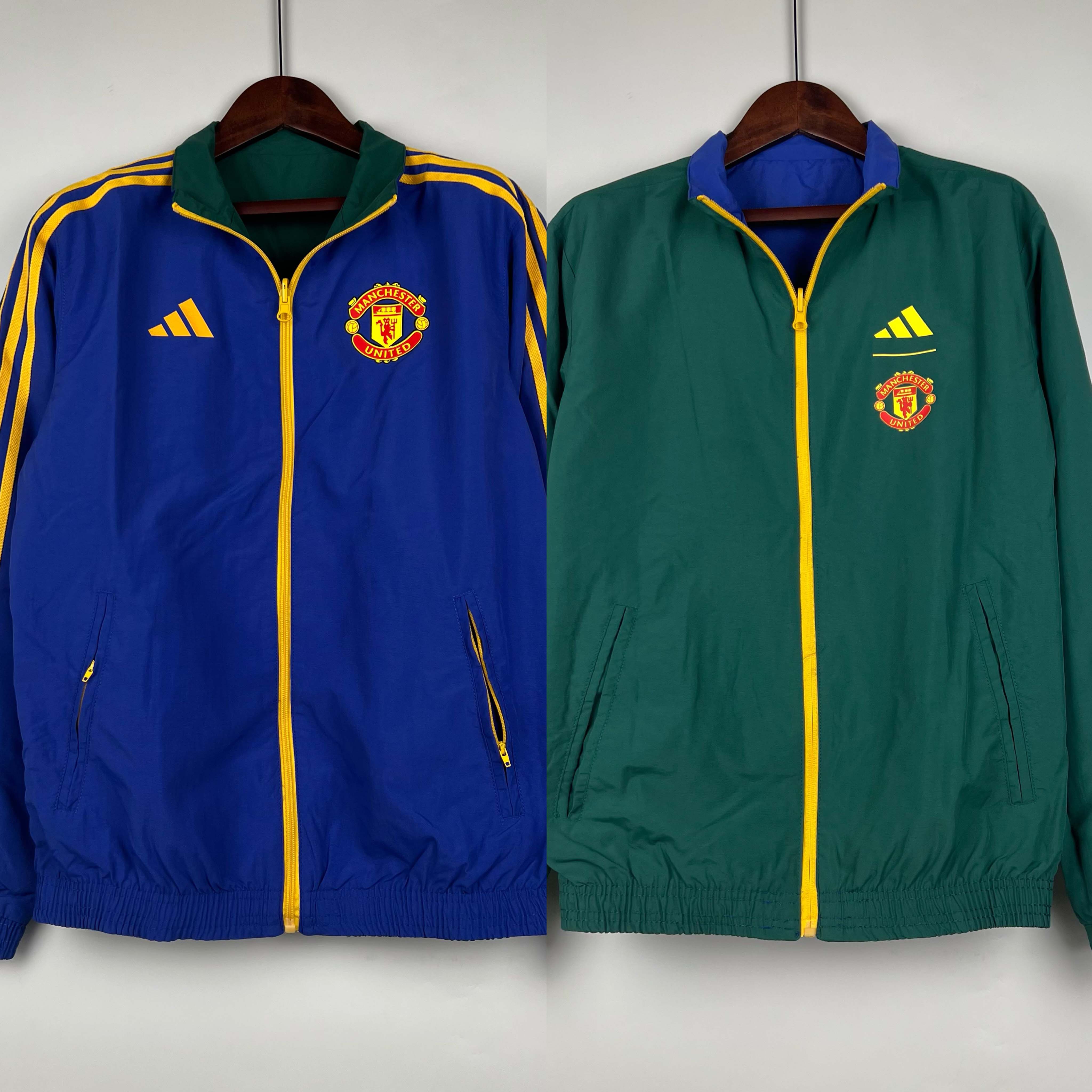 2023/2024 Man Utd Reversible WindbreakerBlue-GreenSoccer Jersey 1:1 Thai Quality