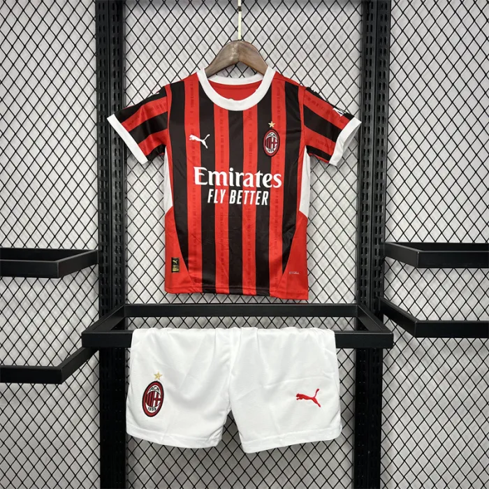 Kids Size 2024/2025 AC Milan Soccer Jersey Home 1:1 Thai Quality