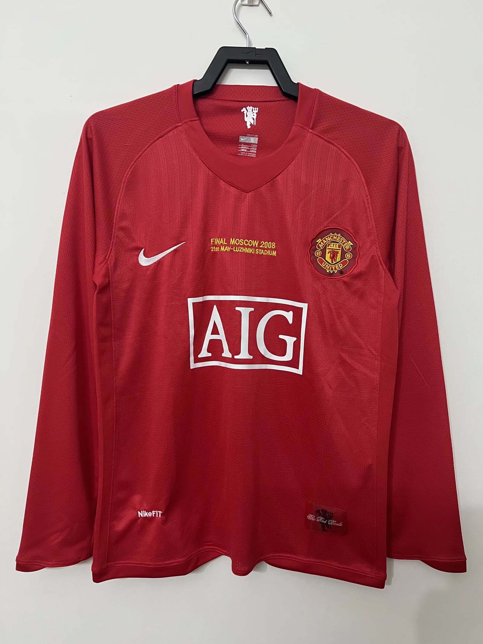 2007-2008 Retro Long Sleeve Man Utd Home Football Shirt 1:1 Thai Quality