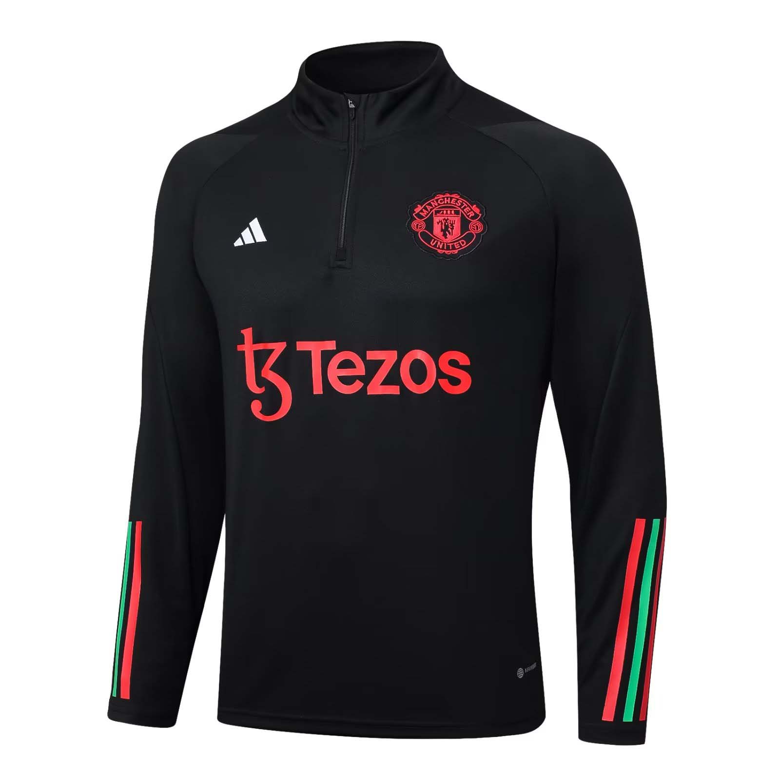 2023/2024 Man Utd Half-Pull Training Suit Black Football Shirt 1:1 Thai Quality Set
