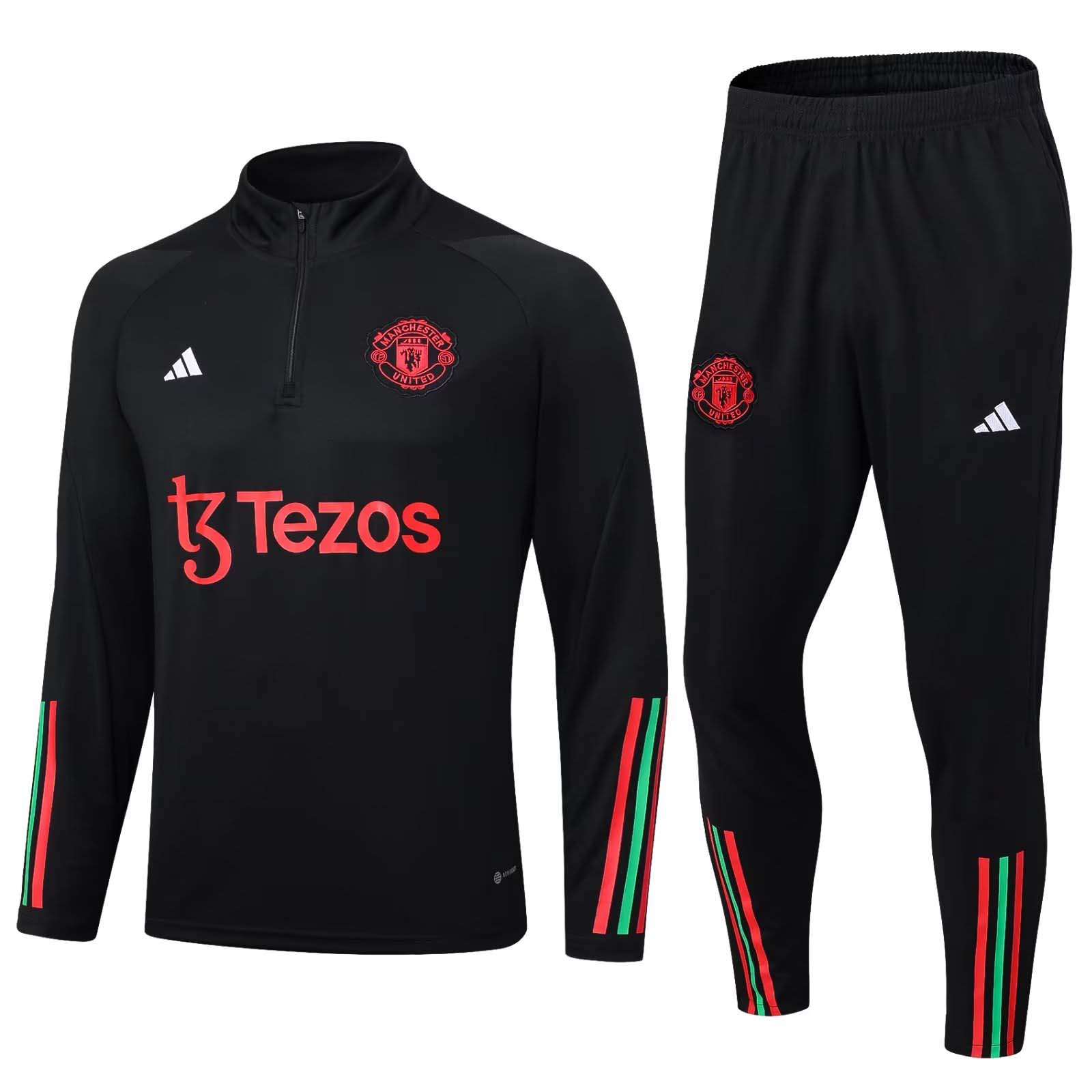 2023/2024 Man Utd Half-Pull Training Suit Black Football Shirt 1:1 Thai Quality Set