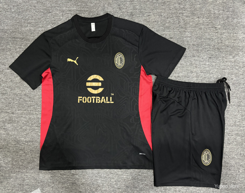 24/25 Kids AC Milan Black Short Sleeve Jersey+Shorts 1:1 Thai Quality