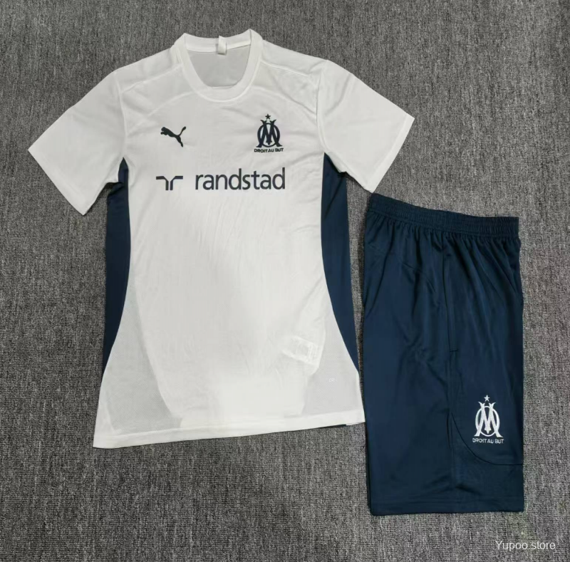 24/25 Kids Olympique Marseille White Short Sleeve Jersey+Shorts 1:1 Thai Quality Kids Size