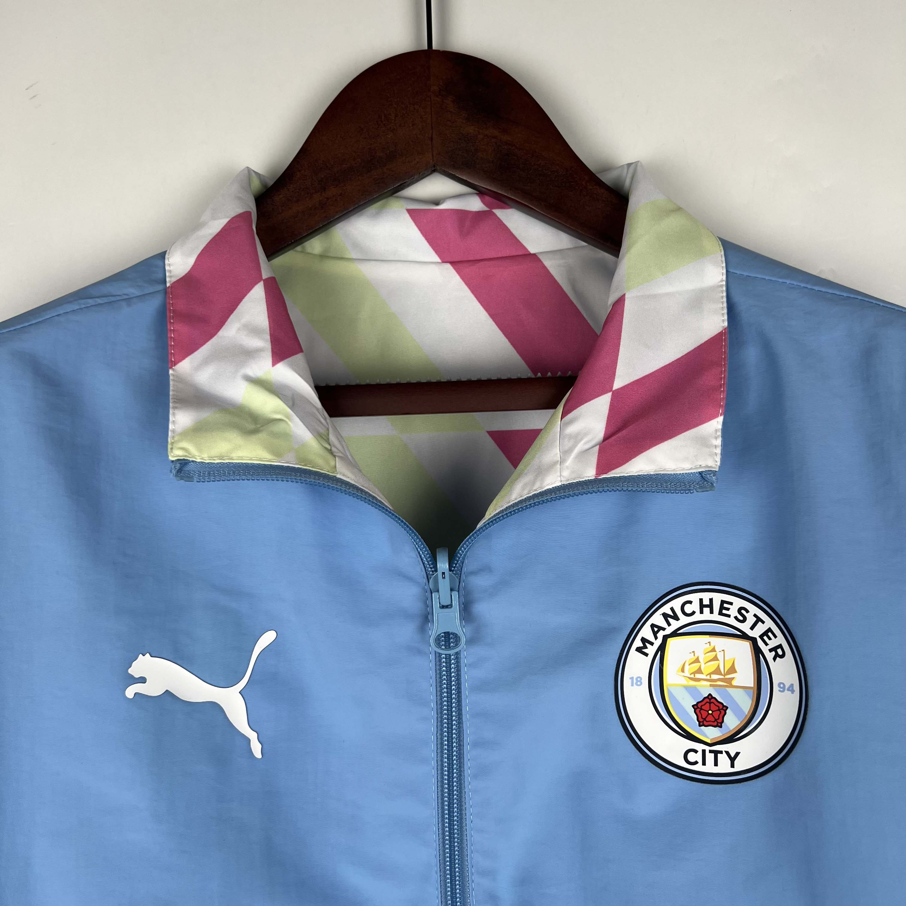 2023/2024 MCFC Reversible Windbreaker Blue Soccer Jersey 1:1 Thai Quality