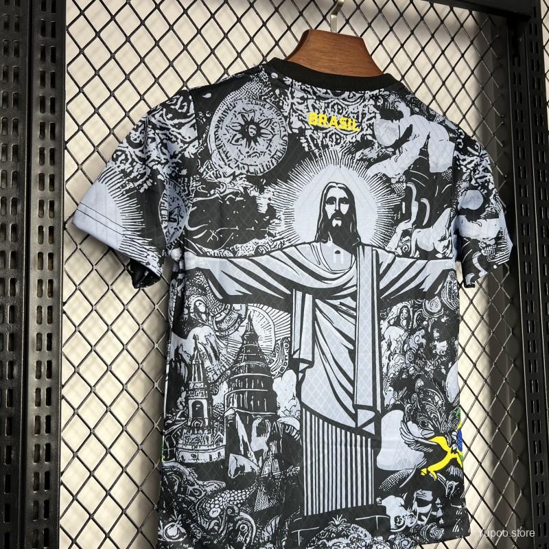 2024 Kids Brazil Christ The Redeemer Grey Special Jersey 1:1 Thai Quality