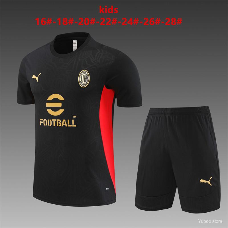24/25 Kids AC Milan Black Short Sleeve Jersey+Shorts 1:1 Thai Quality
