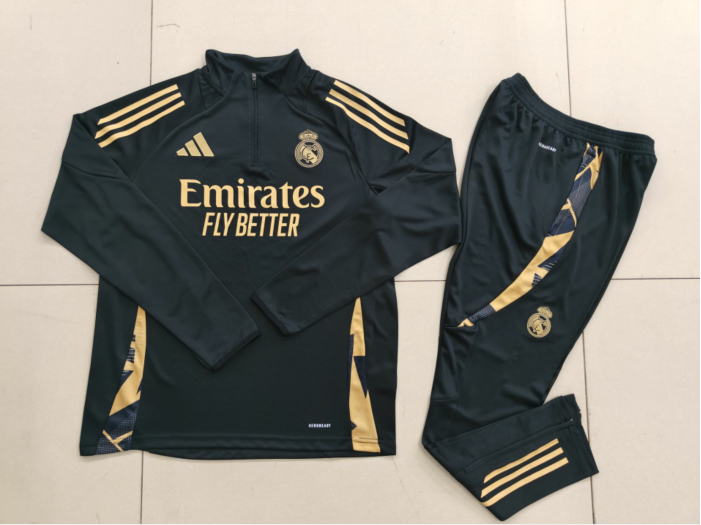24/25 Real Madrid black half-zip training suit 1:1 Thai quality