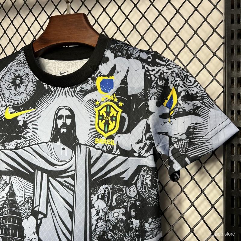 2024 Kids Brazil Christ The Redeemer Grey Special Jersey 1:1 Thai Quality