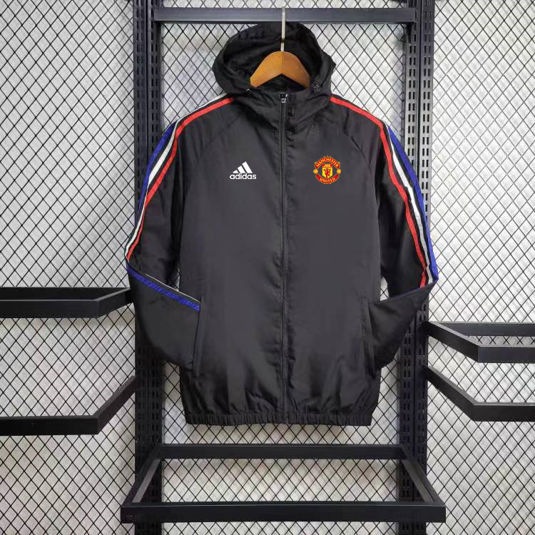 2024 Manchester United Windbreaker Black Color Bars Soccer Jersey