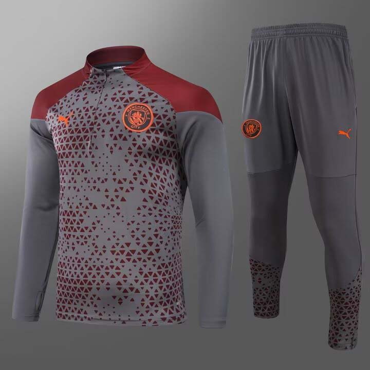 2023/2024 MCFC Half-Pull Training Suit Gray Football Shirt 1:1 Thai Quality Set