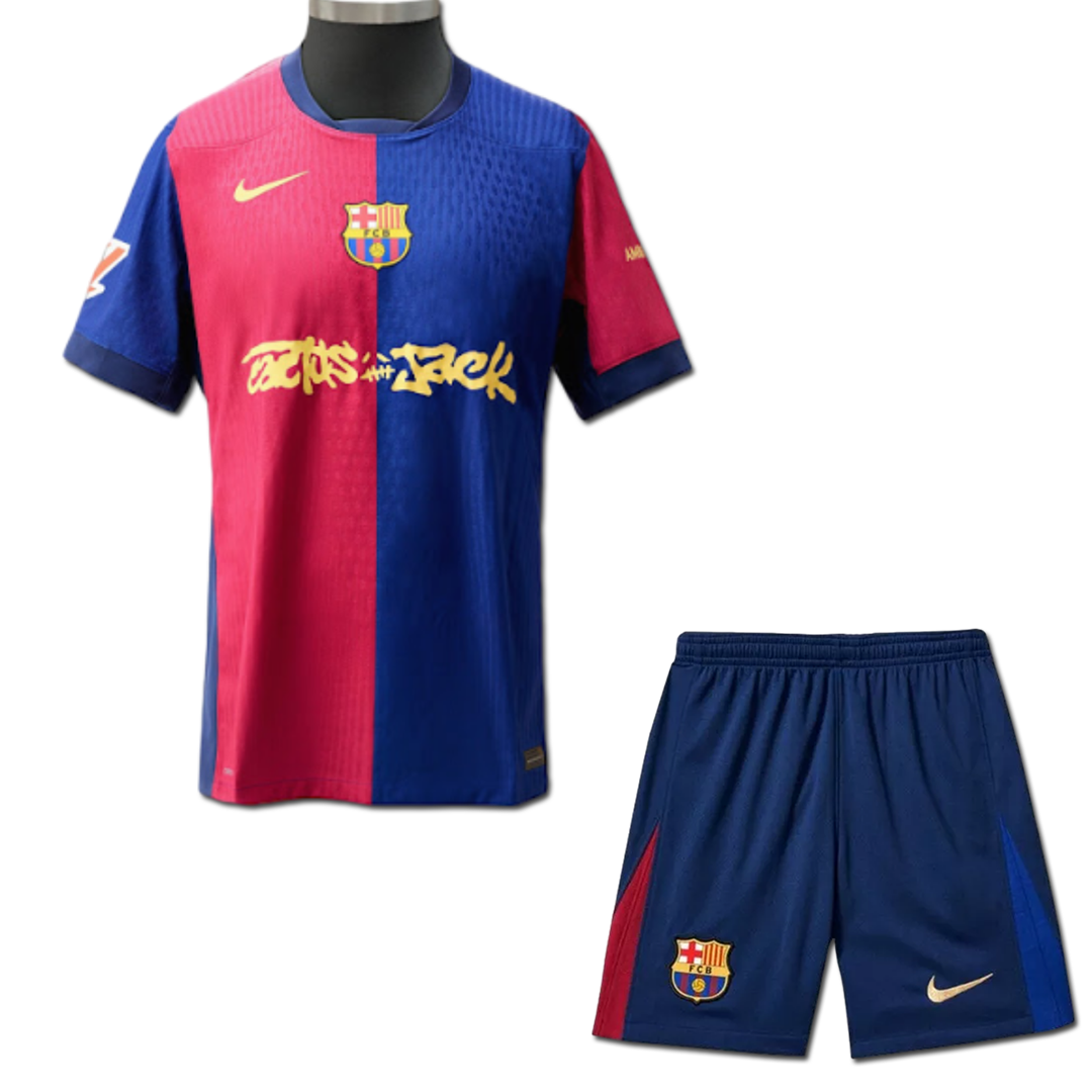 Kids 24/25 FC Barcelona x Travis Scott Home Kit 1:1 Thai Quality