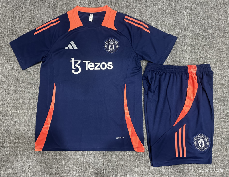 24/25 Kids Manchester United Navy Short Sleeve Jersey+Shorts 1:1 Thai Quality Kids Size