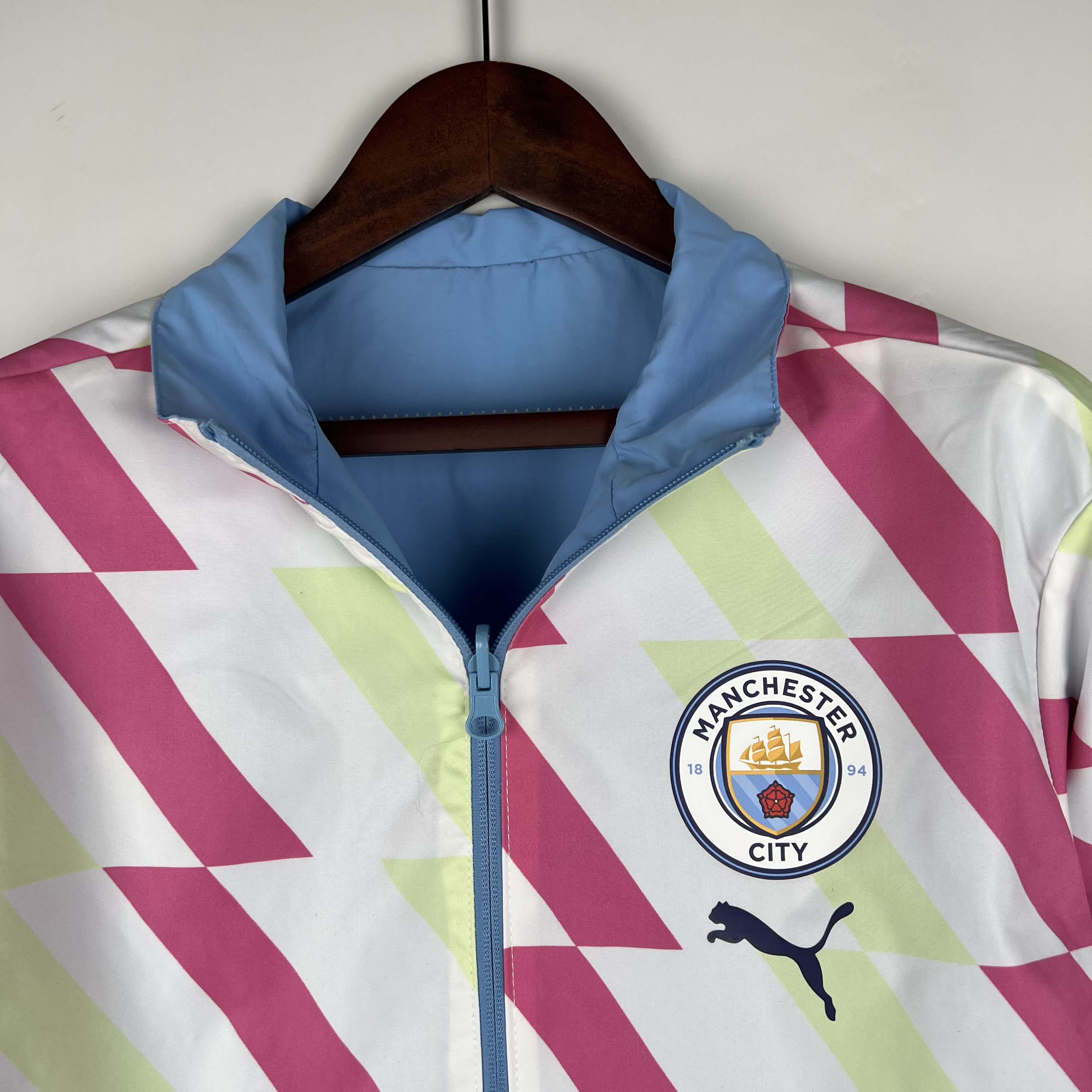 2023/2024 MCFC Reversible Windbreaker Blue Soccer Jersey 1:1 Thai Quality