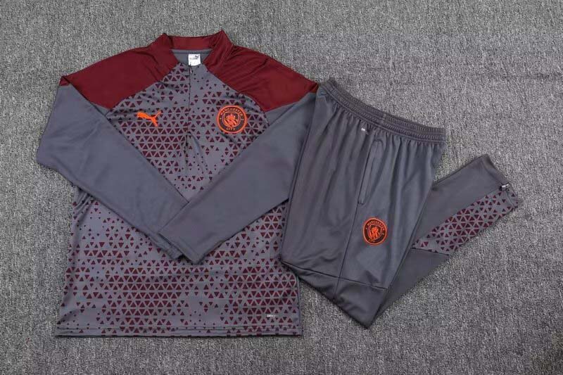 2023/2024 MCFC Half-Pull Training Suit Gray Football Shirt 1:1 Thai Quality Set