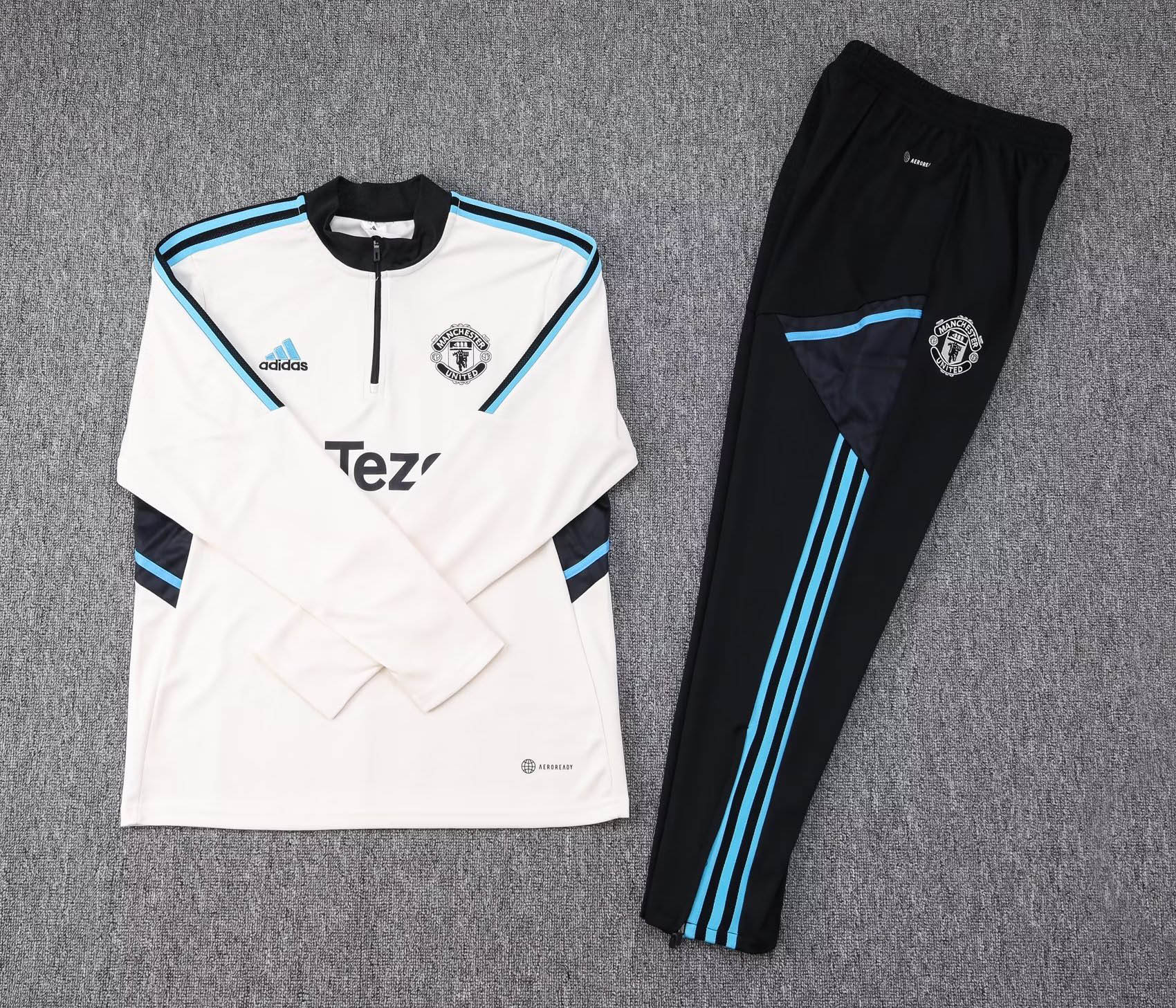 2023/2024 Man Utd Half-Pull Training Suit Off-White Football Shirt 1:1 Thai Quality Set
