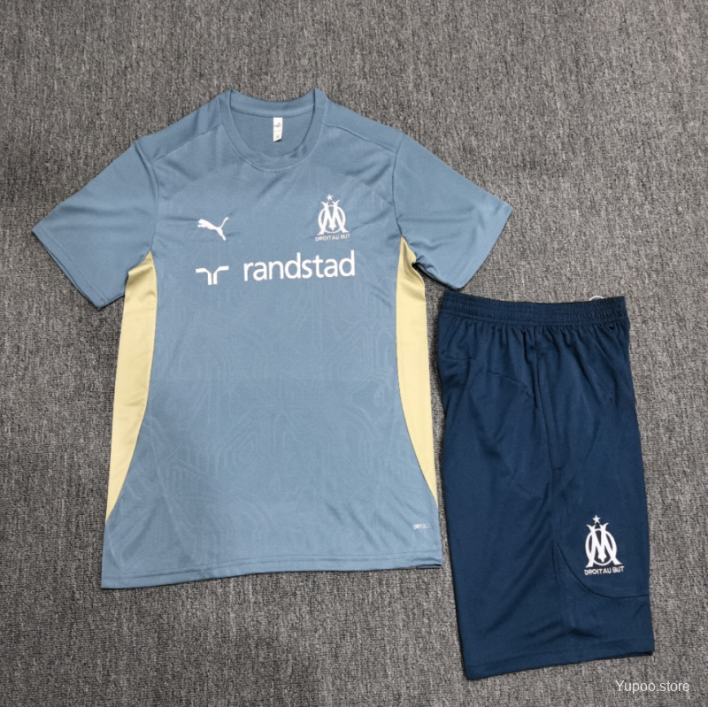 24/25 Kids Olympique Marseille Blue Short Sleeve Jersey+Shorts 1:1 Thai Quality Kids Size