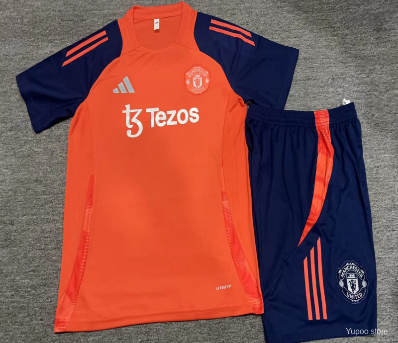 24/25 Kids Manchester United Orange Short Sleeve Jersey+Shorts 1:1 Thai Quality Kids Size
