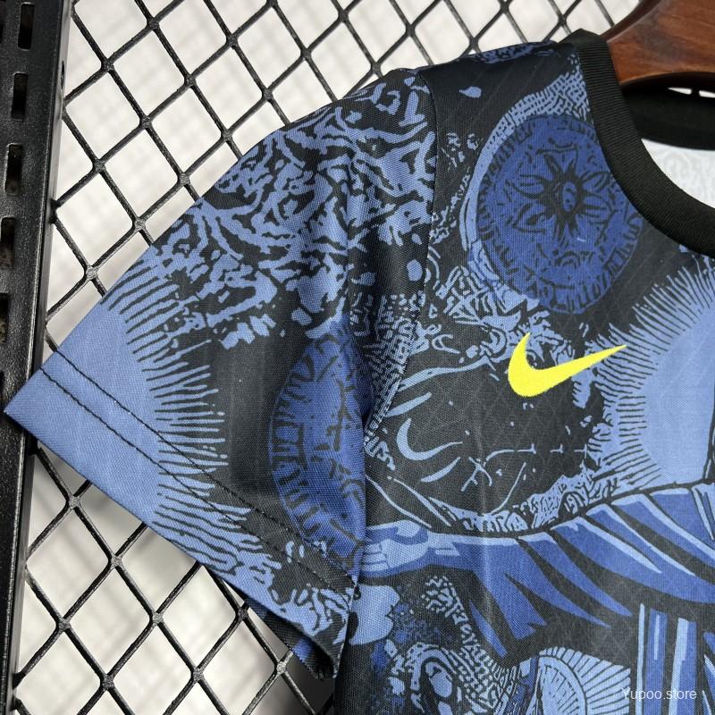2024 Kids Brazil Christ The Redeemer Dark Blue Special Jersey 1:1 Thai Quality