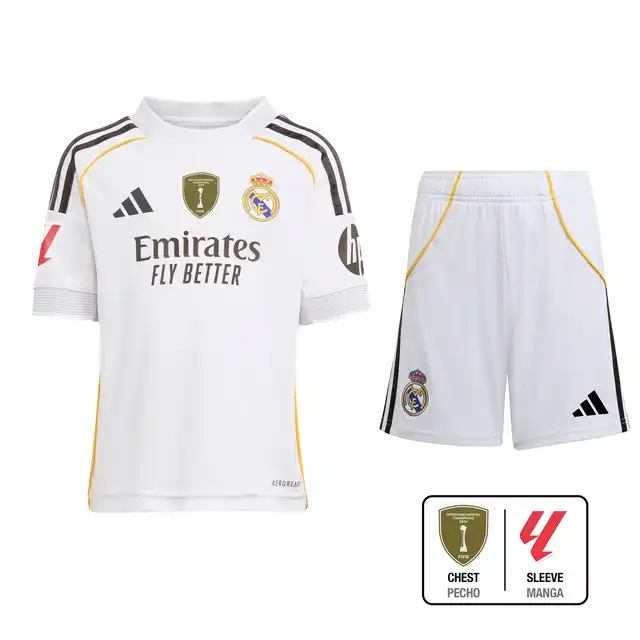 (La Liga + Intercontinental)Kids Real Madrid Jersey 25/26 Home Kit