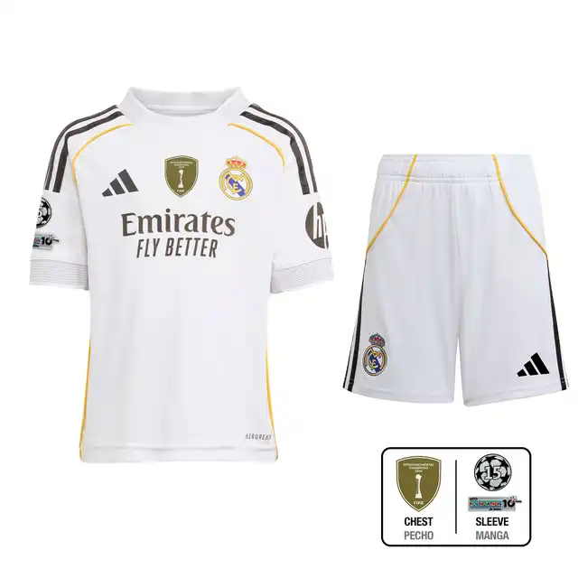 (15 Champions League + Intercontinental)Kids Real Madrid Jersey 25/26 Home Kit
