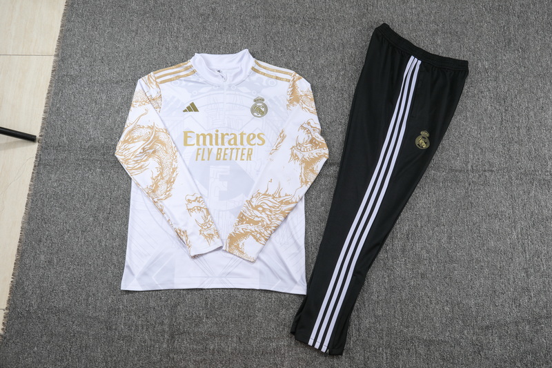 24/25 Real Madrid white print special edition half-pull training suit 1:1 Thai quality