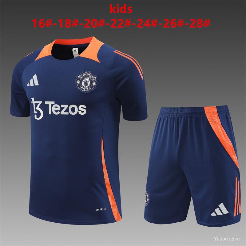 24/25 Kids Manchester United Navy Short Sleeve Jersey+Shorts 1:1 Thai Quality Kids Size
