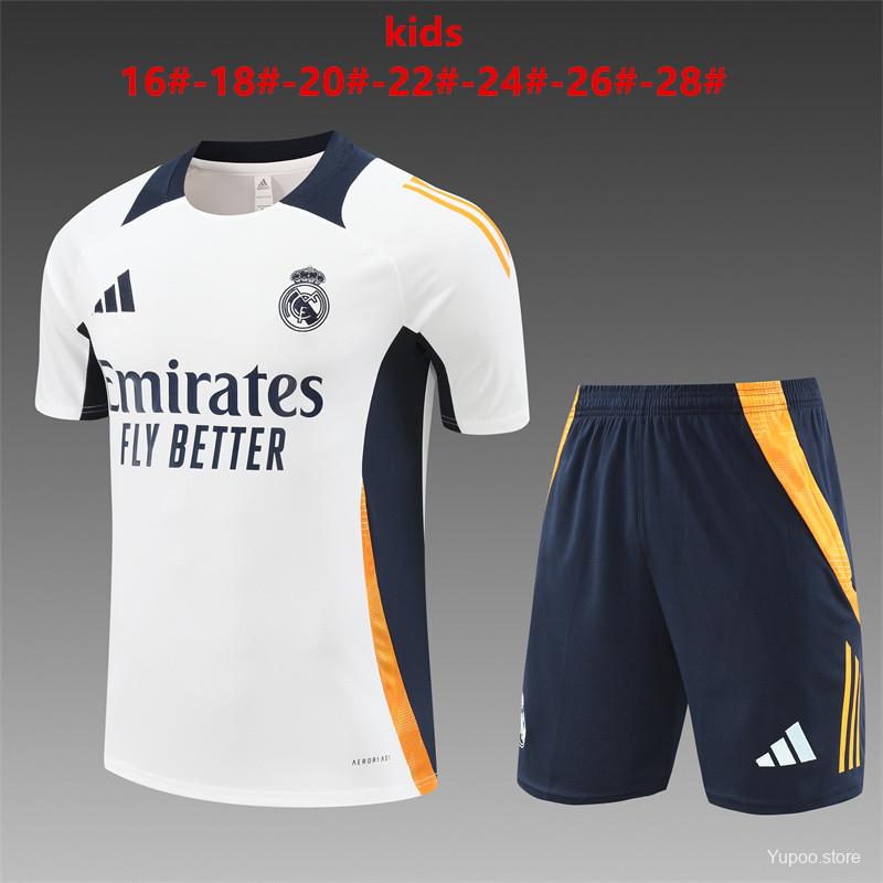 24/25 Kids Real Madrid White Short Sleeve Jersey+Shorts 1:1 Thai quality