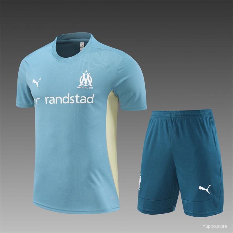 24/25 Olympique Marseille Blue Short Sleeve Jersey+Shorts  1:1 Thai quality