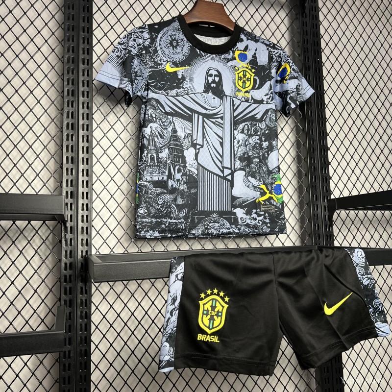 2024 Kids Brazil Christ The Redeemer Grey Special Jersey 1:1 Thai Quality
